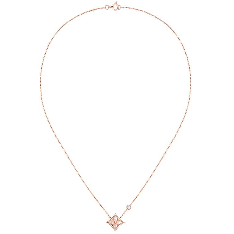 COLOR BLOSSOM LARIAT NECKLACE PINK GOLD WHITE MOTHER PEARL AND
