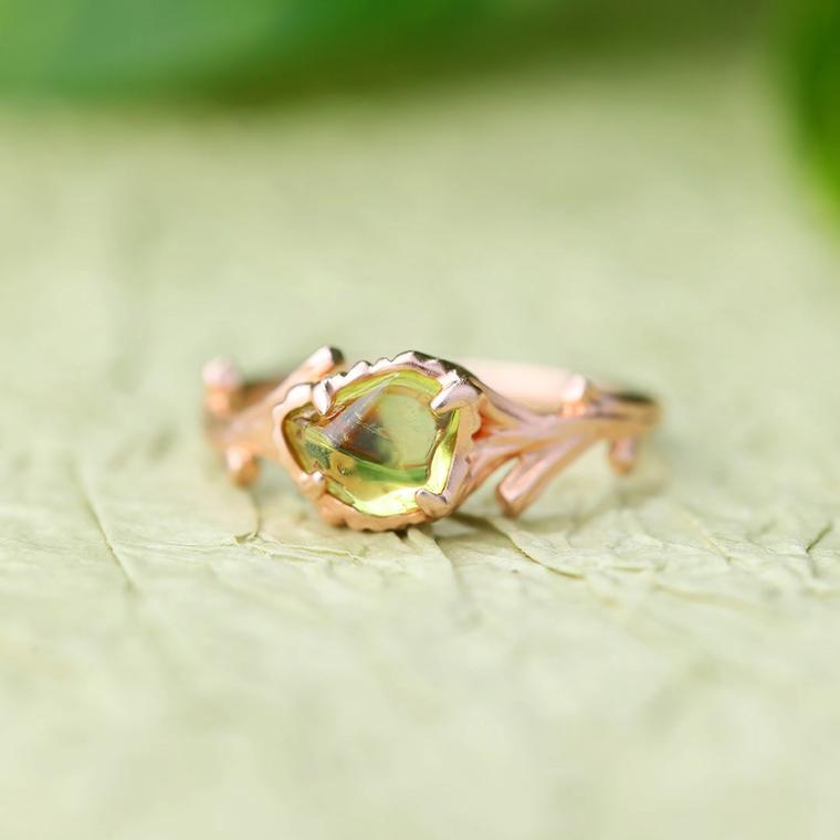 Organic shaped green sapphire twig ring by Molly Jewelry