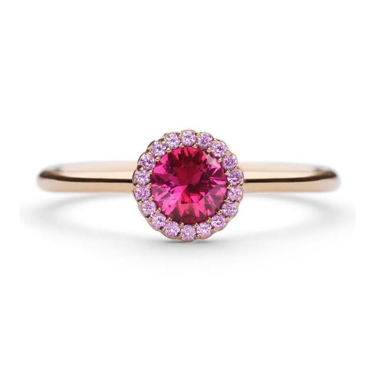Cannelé ruby and pink sapphire engagement ring