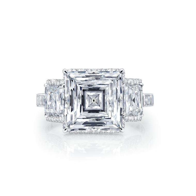 Square carré-cut diamond engagement ring
