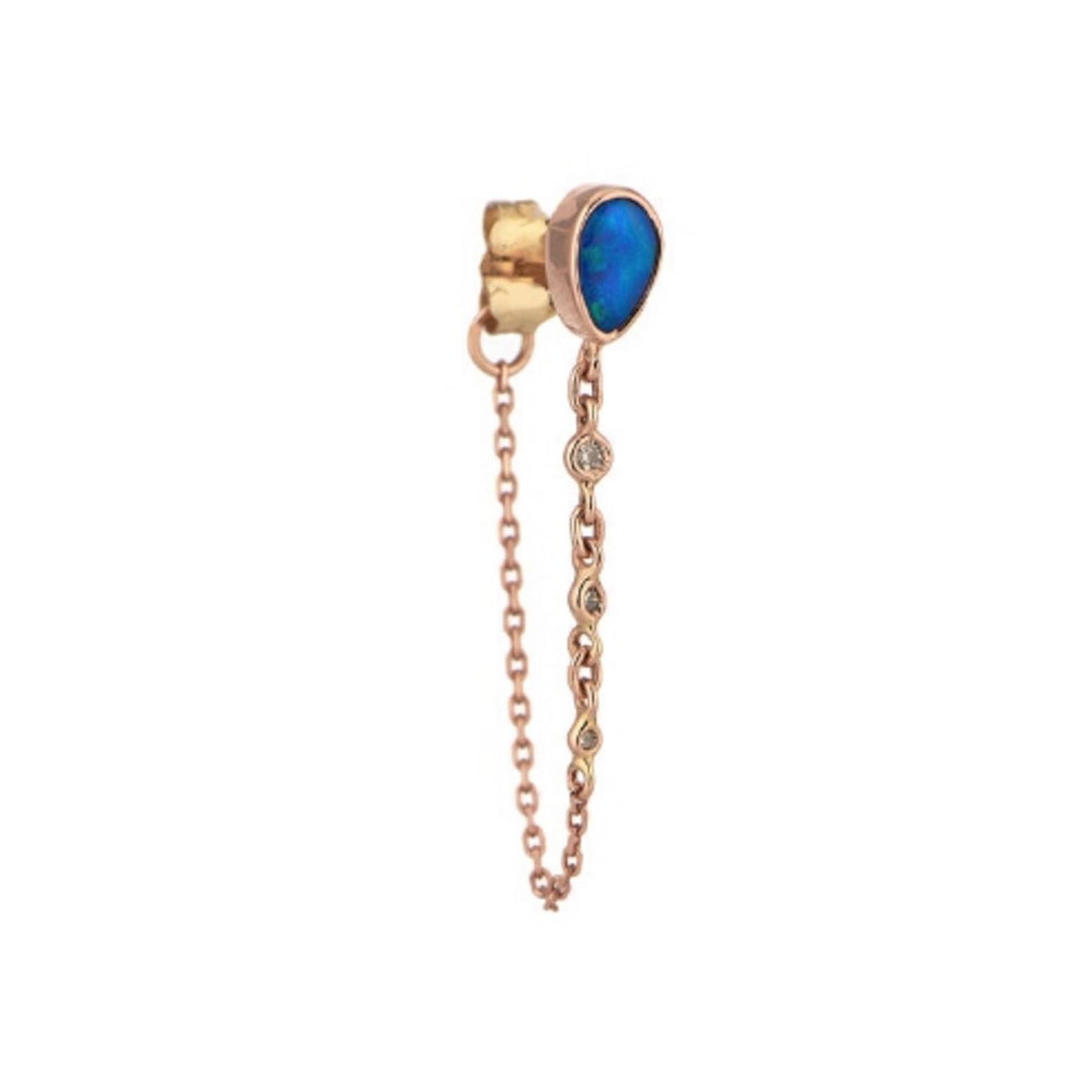 Celine d'Aoust single pearl, opal and diamond chain earring