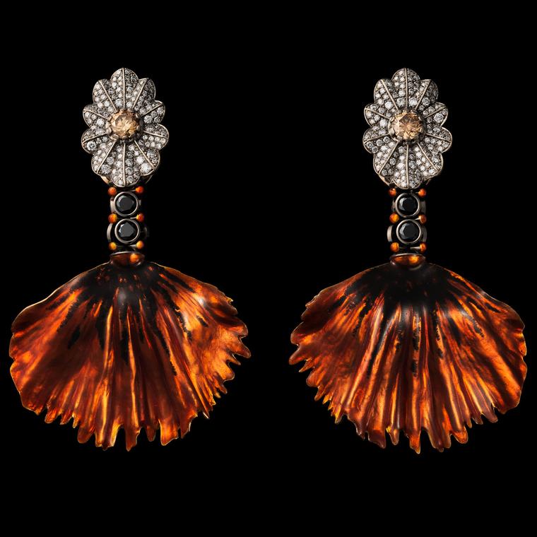 Bailaoras enamelled Oriental poppy earrings