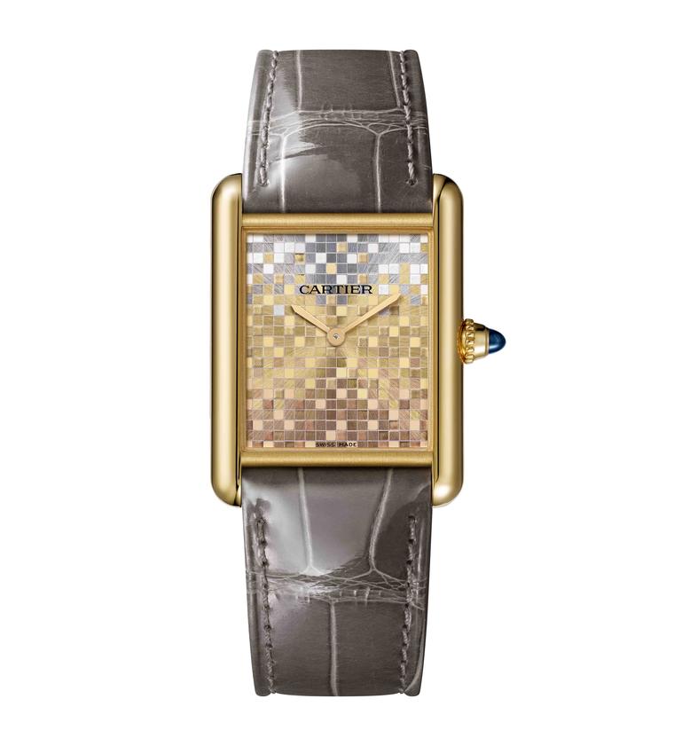 Tank Louis with gold mosaic dial by Cartier.