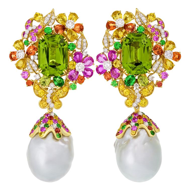 Butterfly Garden peridot and baroque pearl earrings