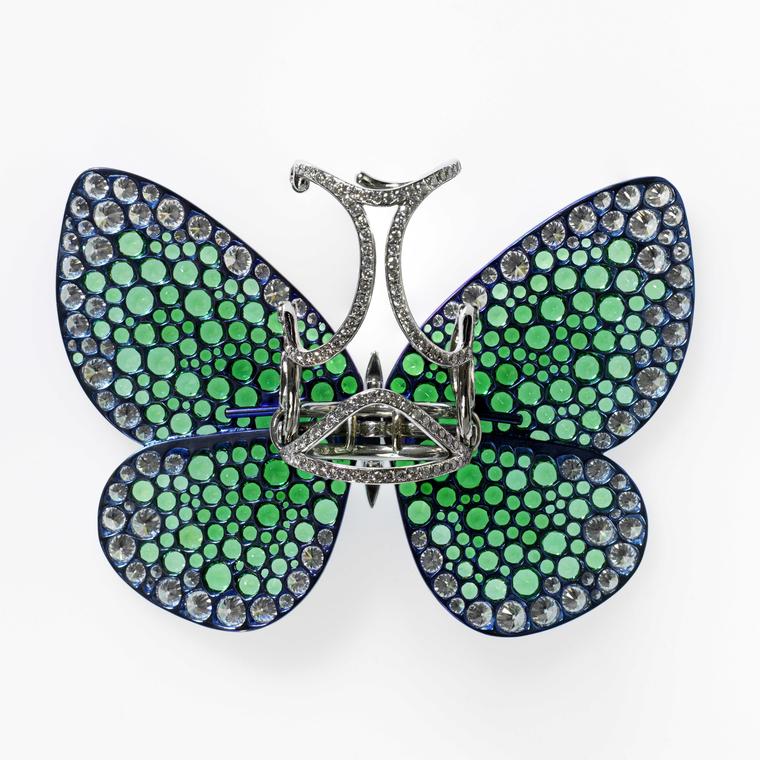 Reverse-side view of the Papillon ring by G Glenn Spiro that Beyonce has donated to V and A museum in London