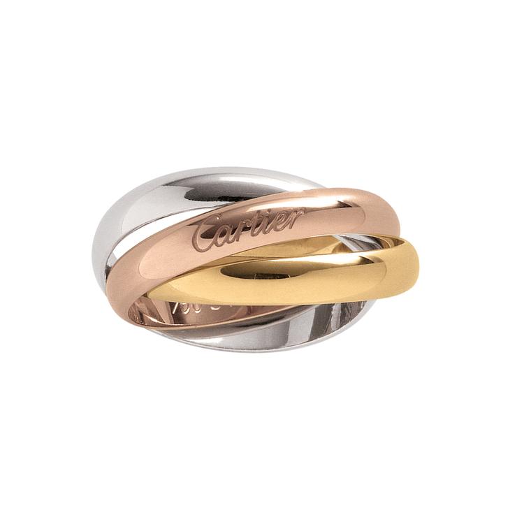 Trinity ring in pink, white and yellow gold