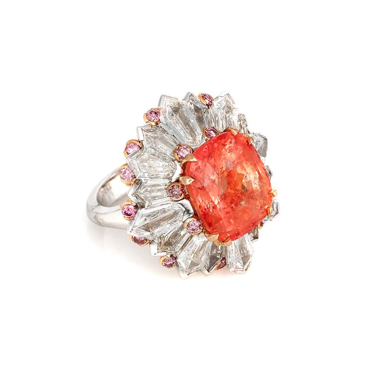 12.30 carat Padparadscha sapphire cocktail ring