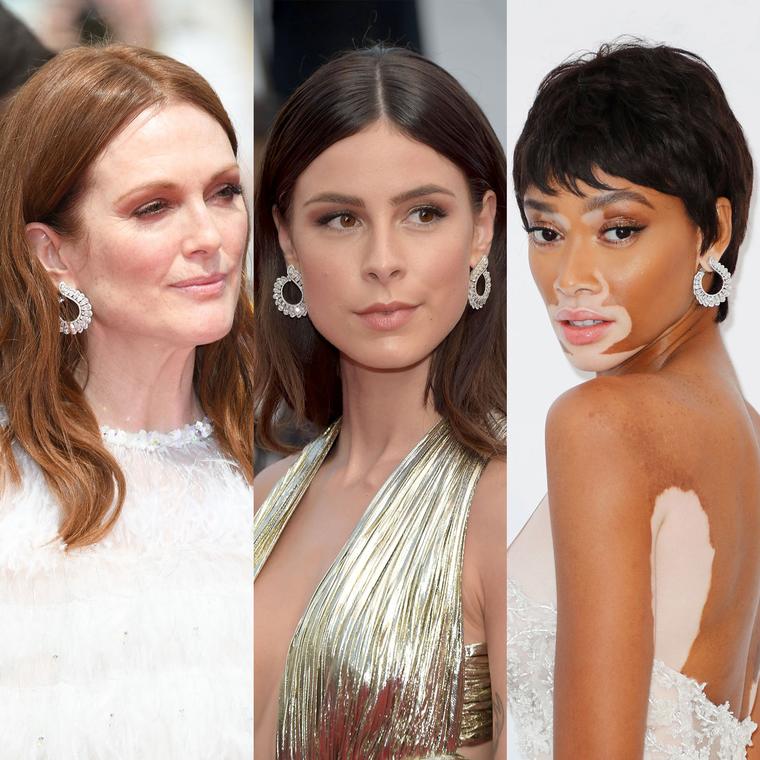 Julianne Moore, Lena Meyer and Winnie Harlow wear the same Chopard diamond earrings on the Cannes Film Festival red carpet