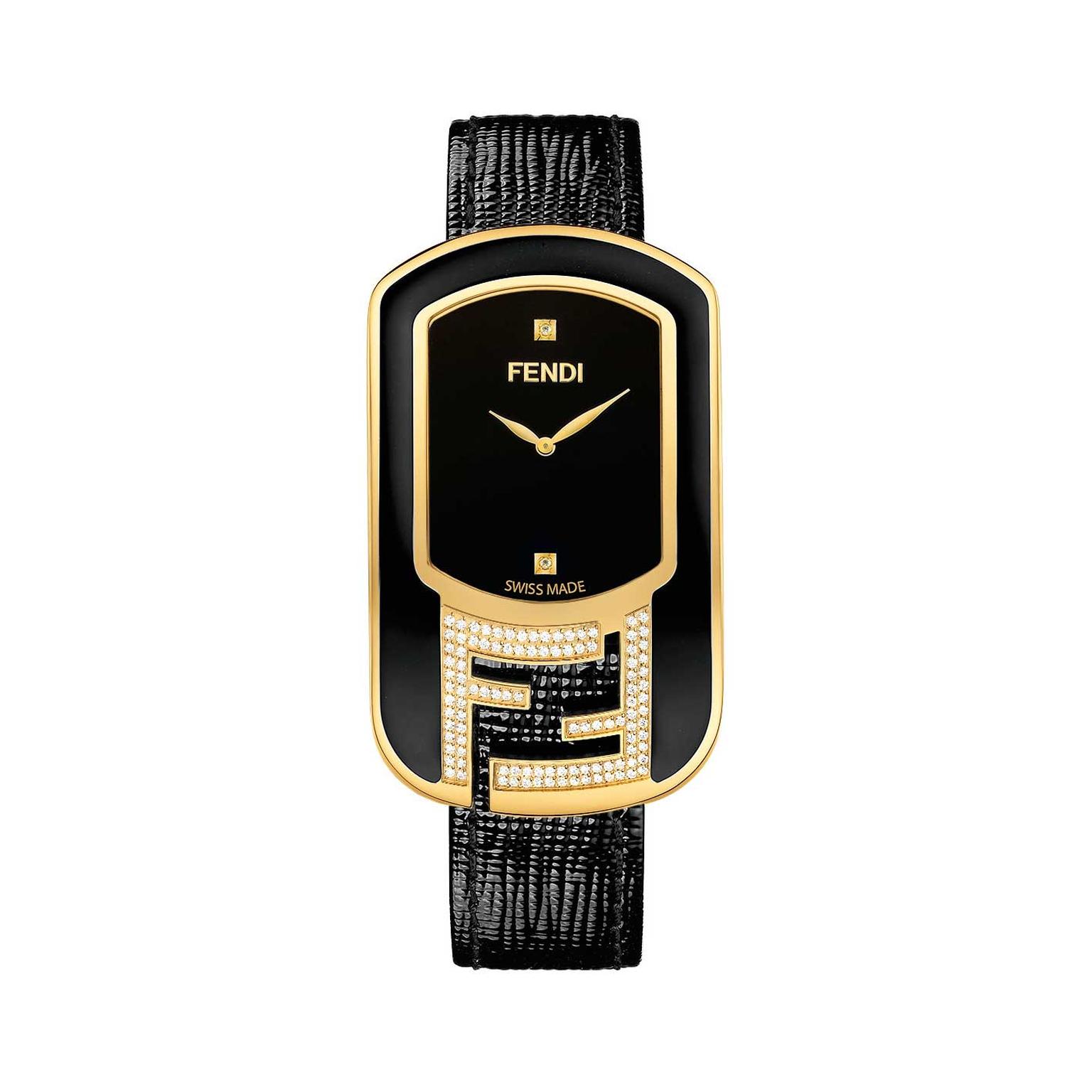 Fendi Chameleon diamond watch with black laquered dial