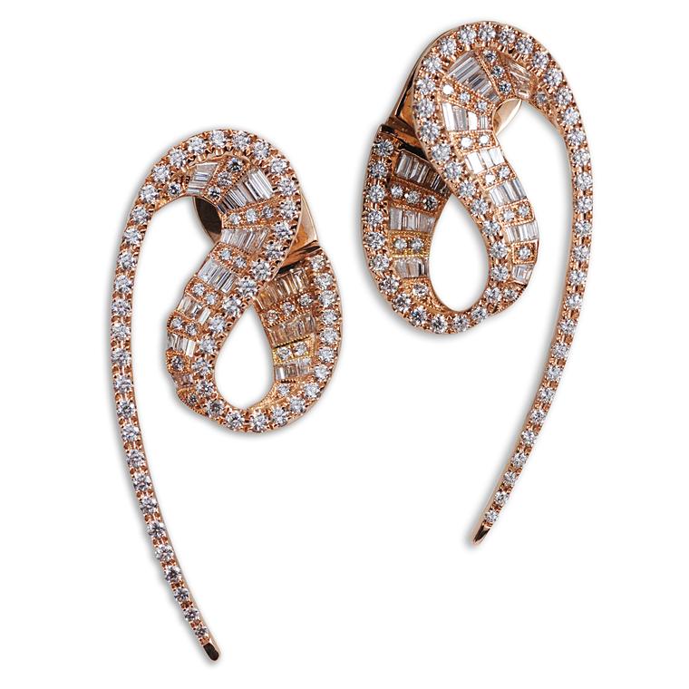 Wave rose gold and diamond earrings