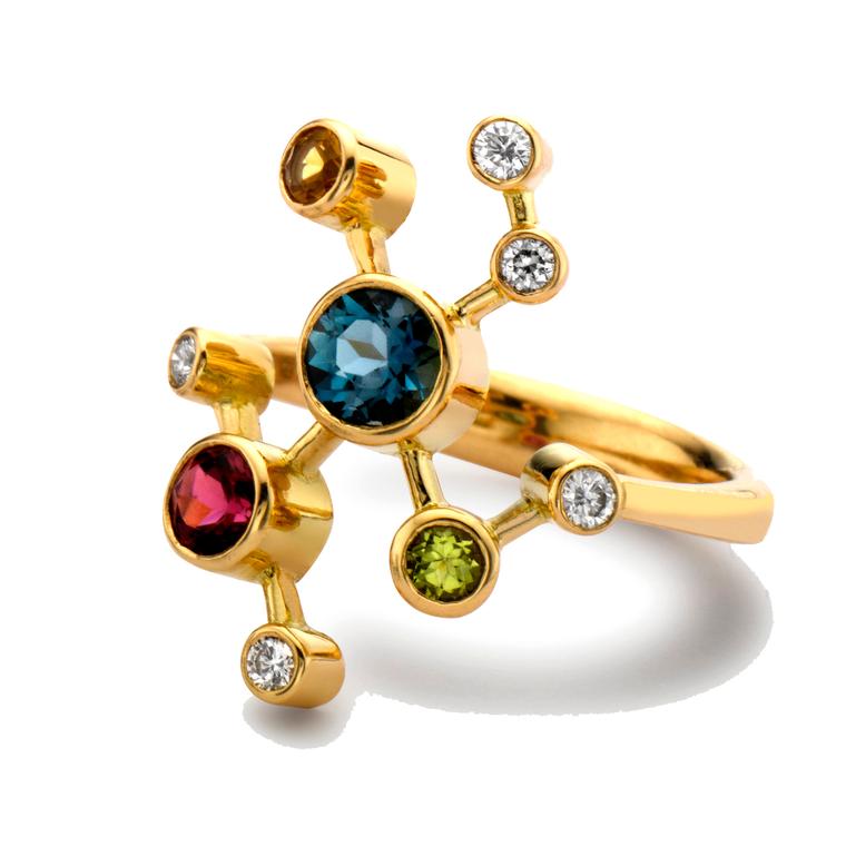 Half Dendritic coloured gemstone ring