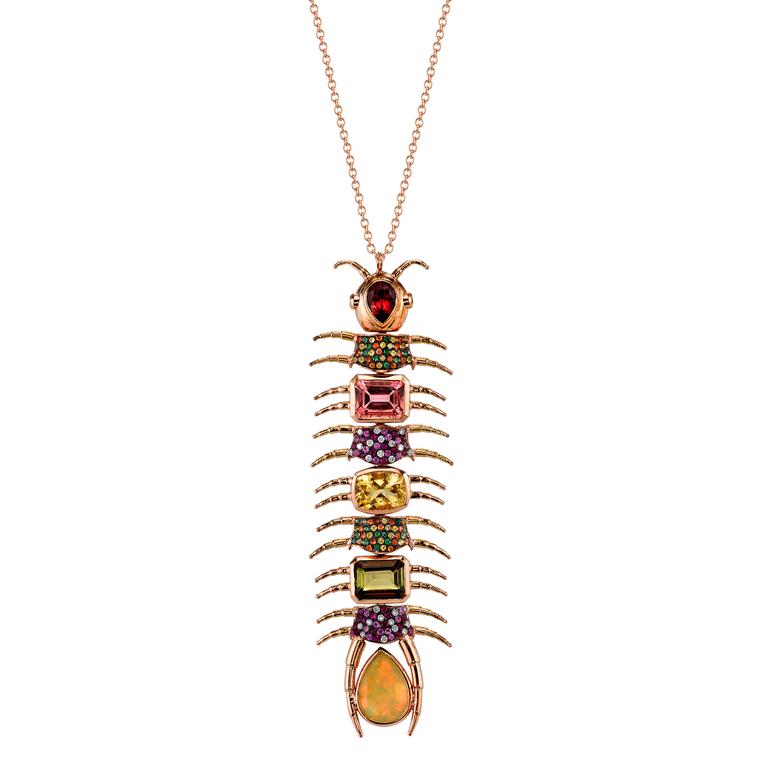 Empress Centipede necklace with multicolor gemstones