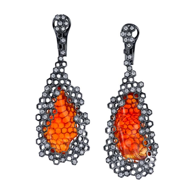 Beehive fire opal earrings