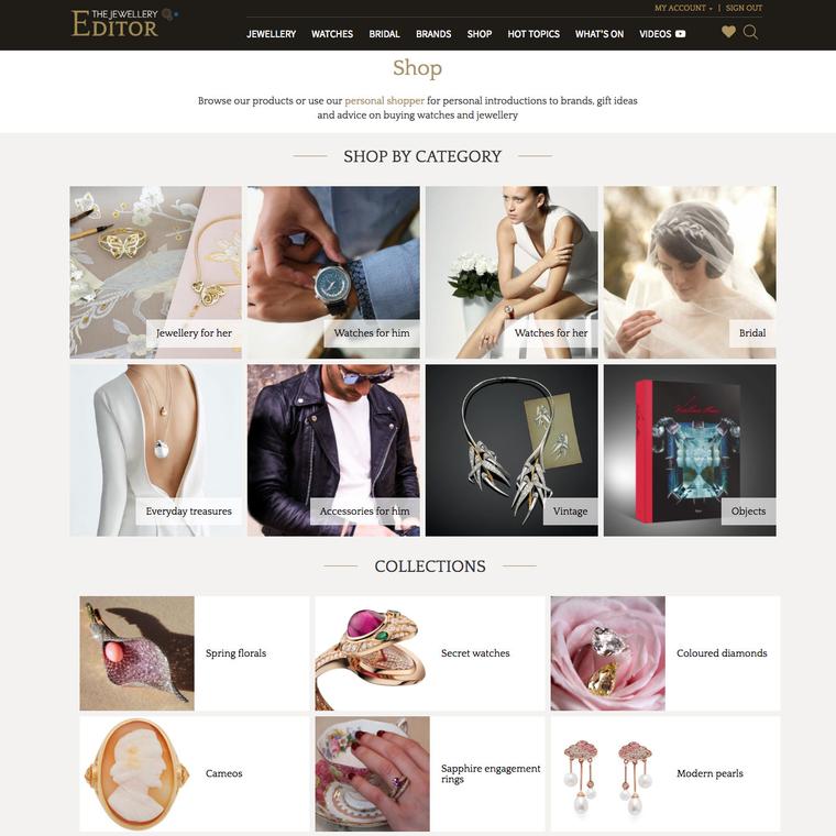 The Jewellery Editor Shop home page
