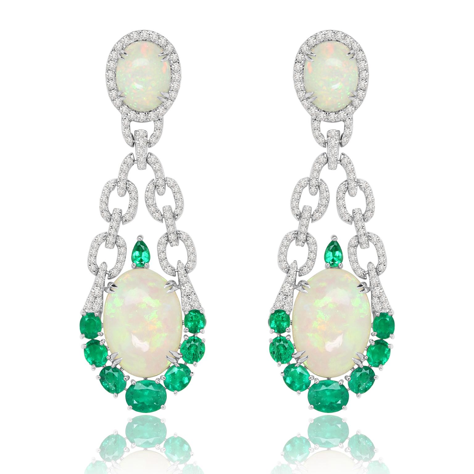 Sutra Welo opal, emerald and diamond earrings