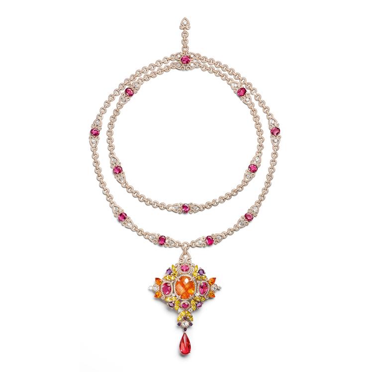 Rosa dei Venti 38.08ct mandarin garnet transformable necklace/brooch