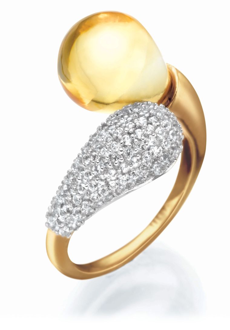 IVA 2 gold ring with pavé diamonds and citrine  Tanishq