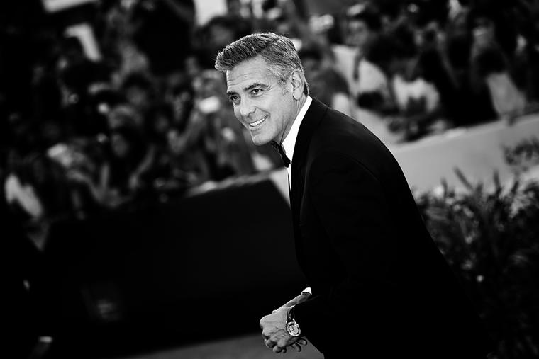 George Clooney wears his OMEGA De Ville Hour Vision watch at the International Film Festival in Venice