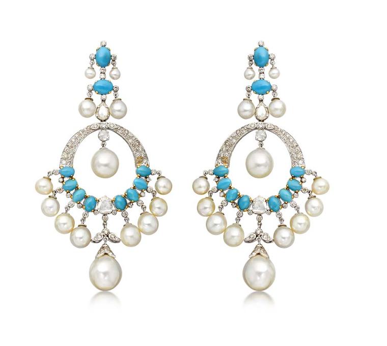 Amrapali earrings featuring pearls, turquoise and diamonds