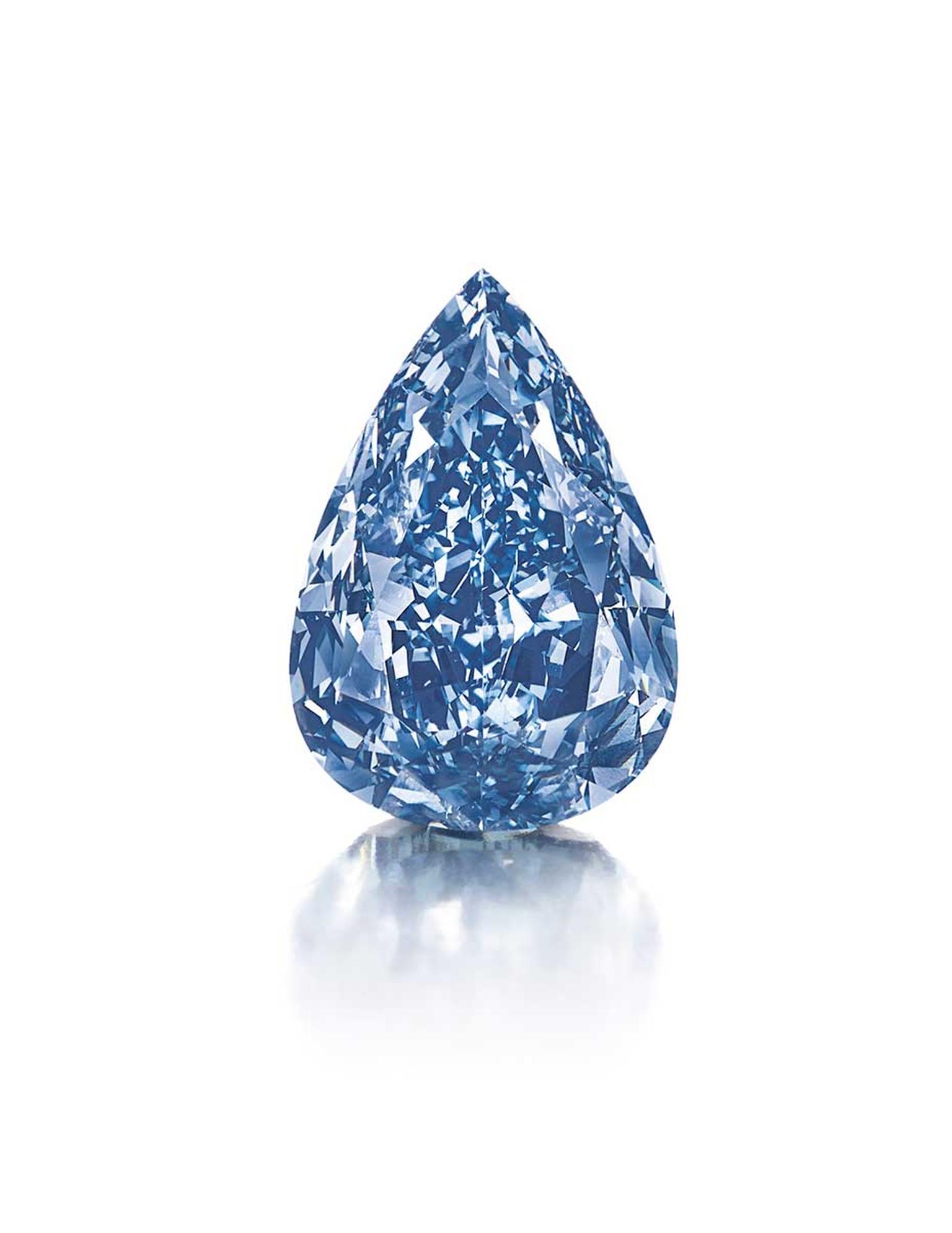 'The Blue' diamond, a 13.22ct Fancy Vivid blue pearshaped diamond, is