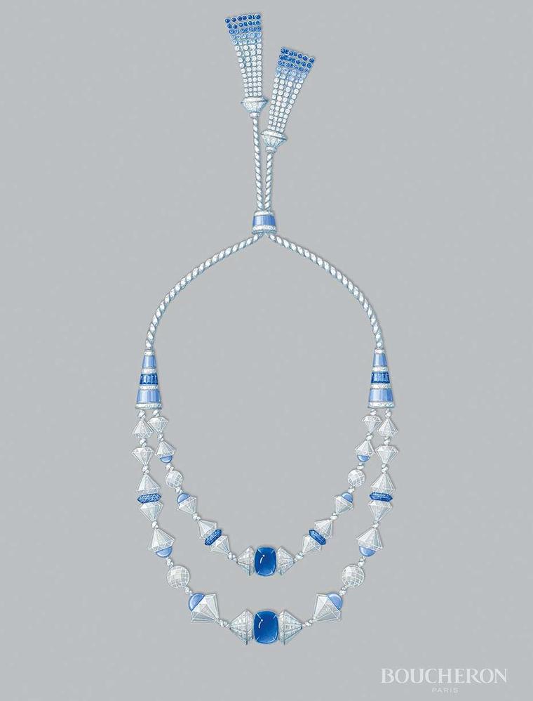 A sketch of Boucheron's Tresor de Perse necklace, part of the Reves d'Ailleurs high jewellery collection that will go on display at the Biennale des Antiquaires 2014