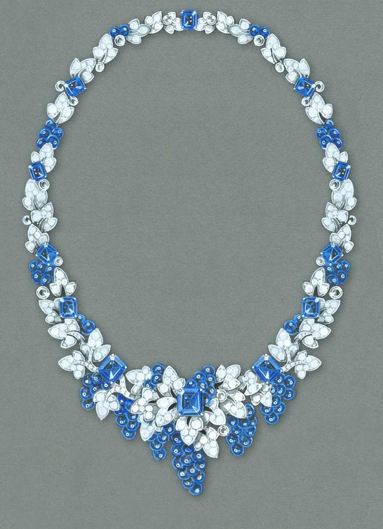 After a 12-year absence, Graff is returning to the Biennale in 2014 with a collection of one-off jewels, including this nature-inspired sapphire and diamond necklace, created especially for the occasion.