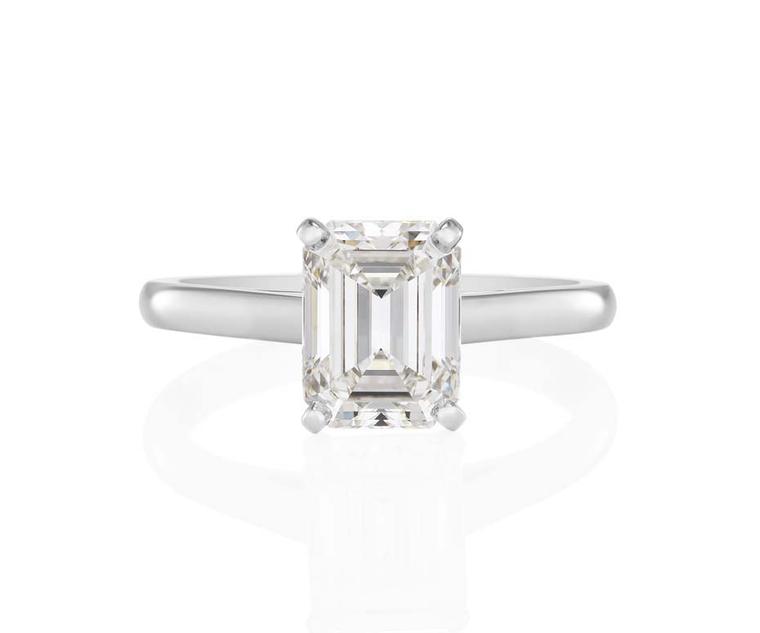 Classic Solitaire emerald-cut diamond engagement ring