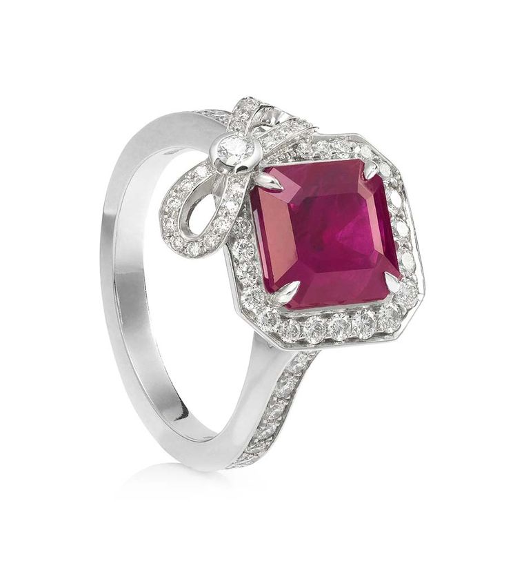 Cushion cut ruby engagement rings