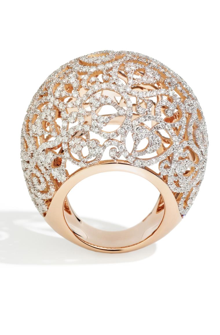 Pomellato Arabesque ring in polished rhodium-plated rose gold, set with 670 diamonds (£17,500).