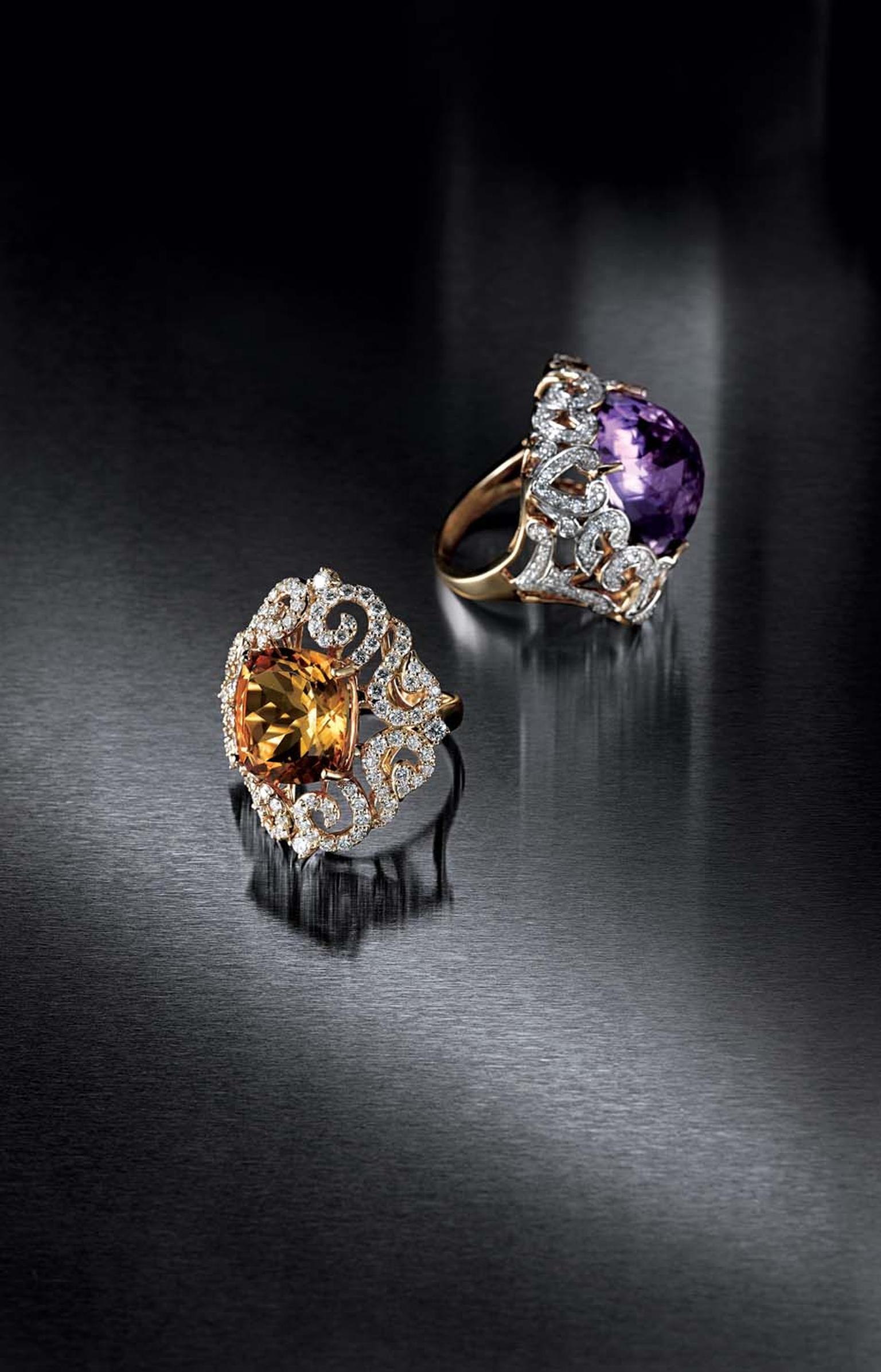 Tanishq amethyst and citrine cocktail rings