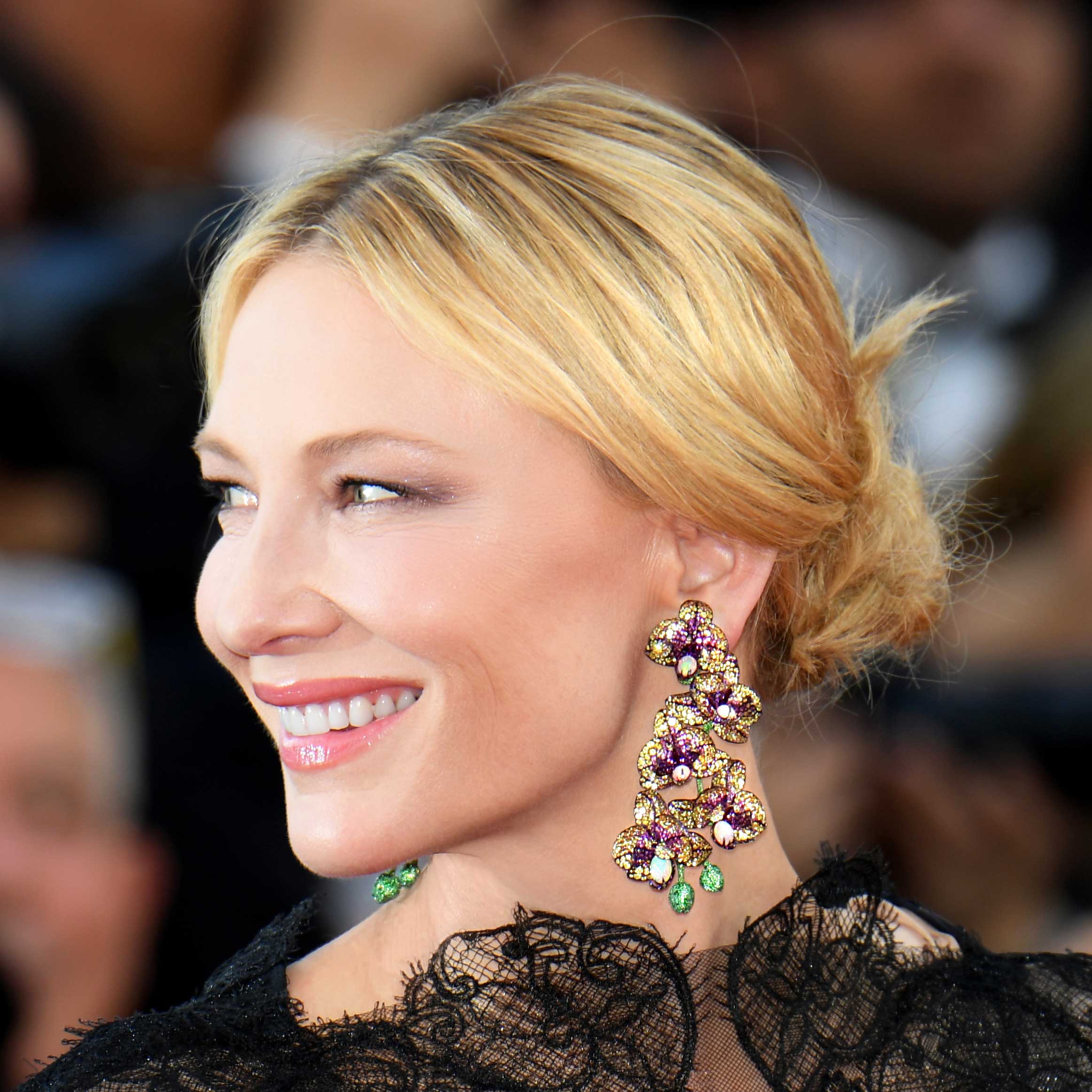 Cate Blanchett in Chopard Orchid earrings at Cannes Film