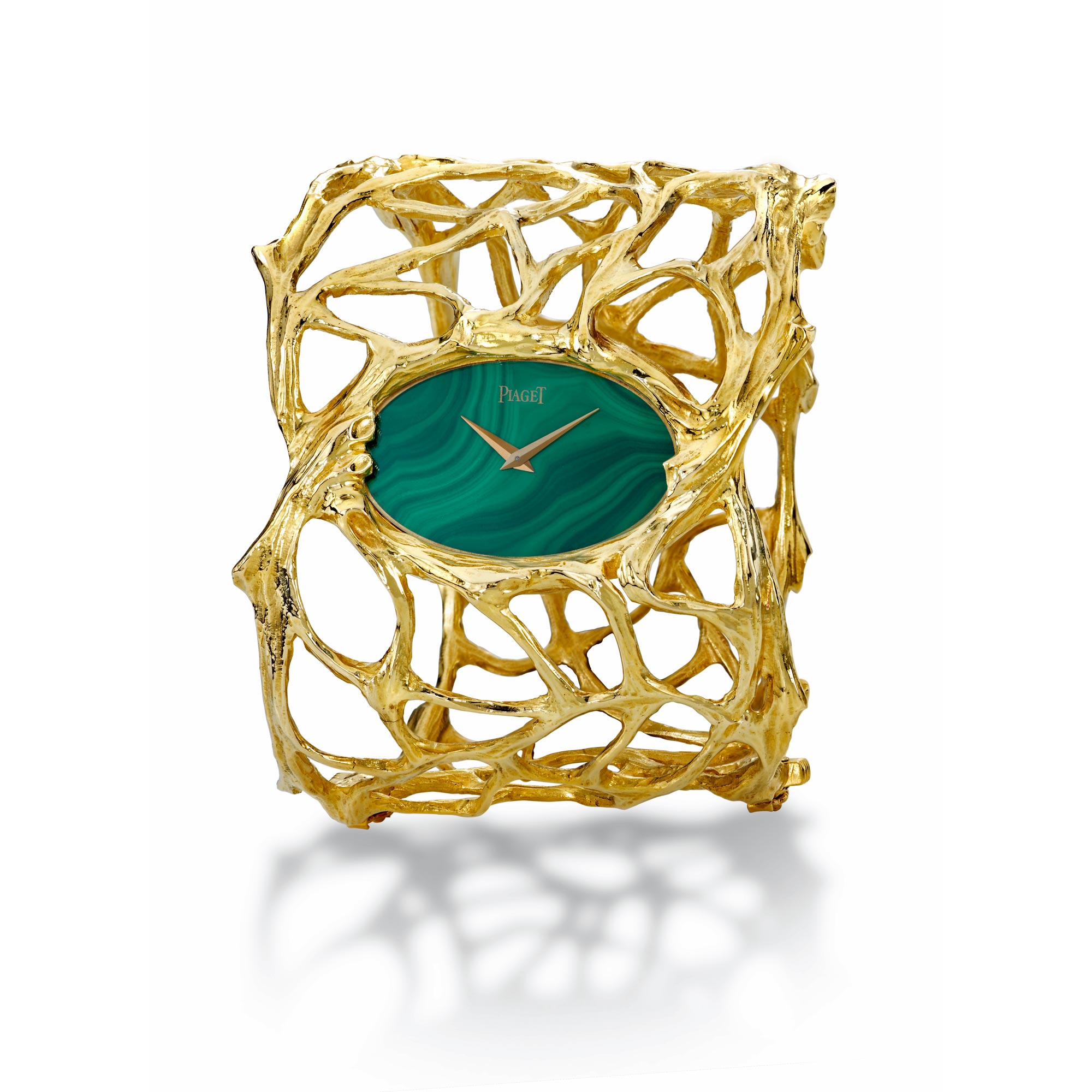 Piaget vintage cuff watch in yellow gold with a malachite