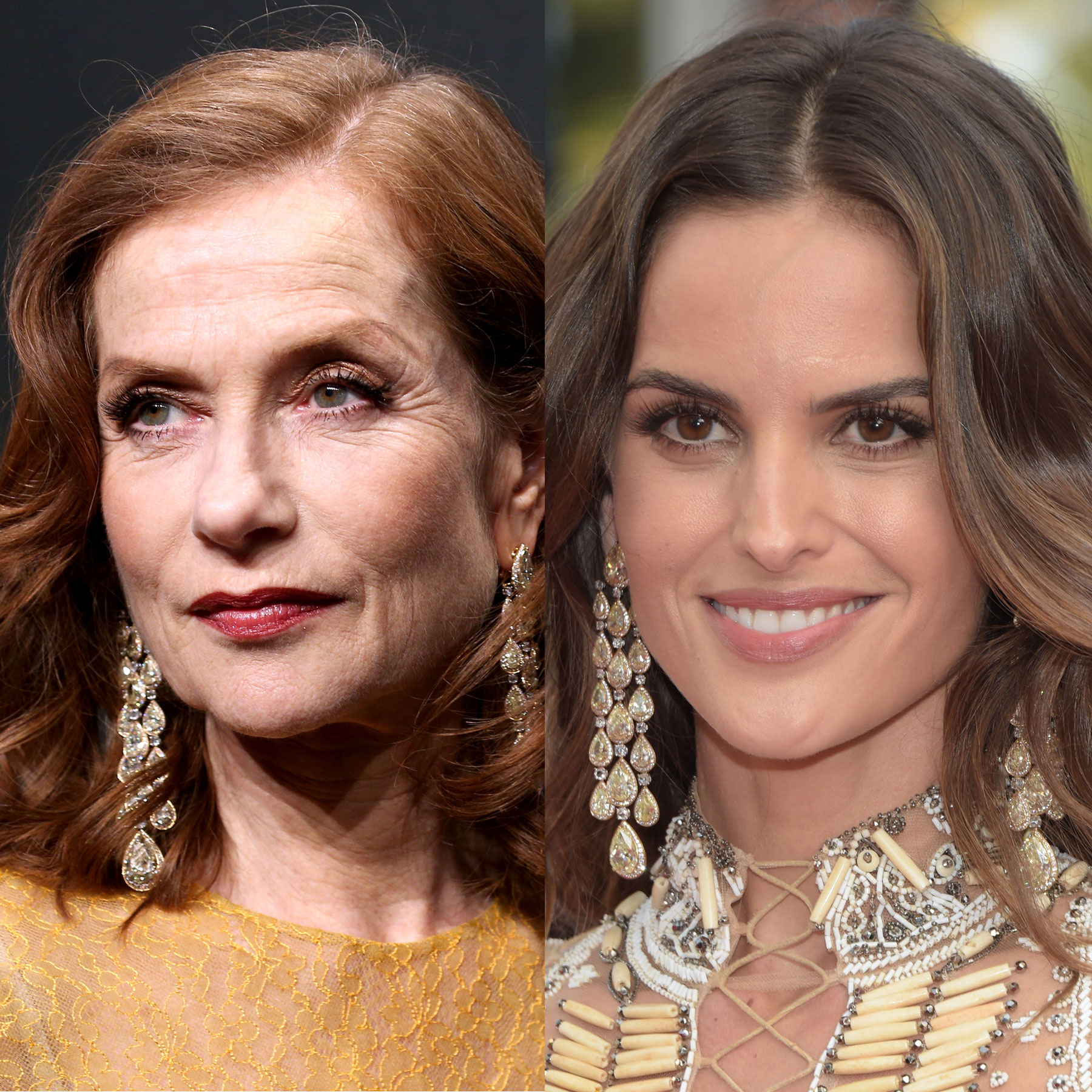 Model Isabelle Huppert and actress Izabel Goulart wear the