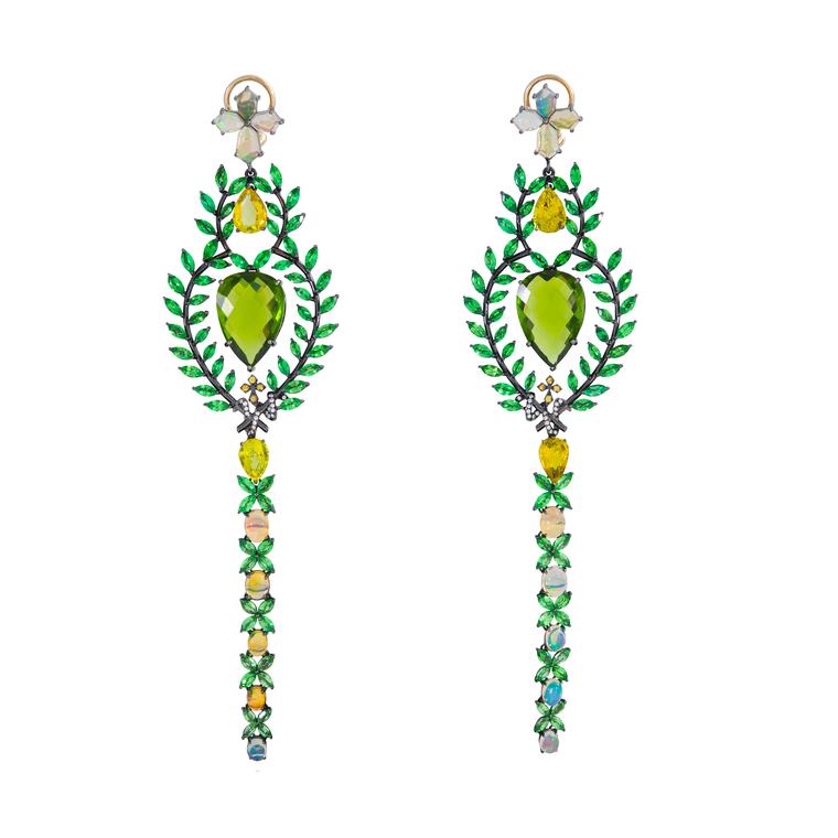 Queen of Sheba peridot earrings with multi-coloured gemstones