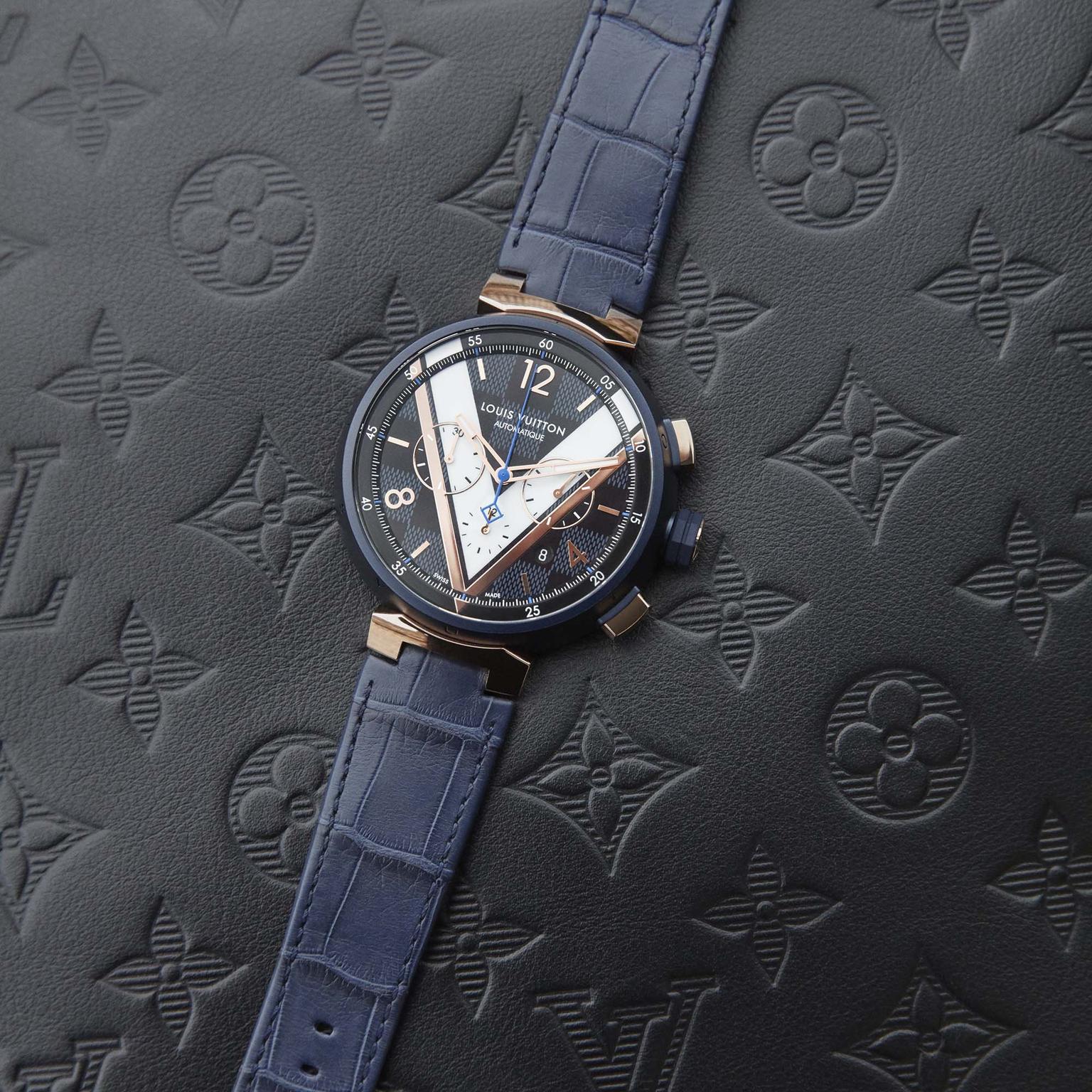 Louis Vuitton Tambour Damier Cobalt Chronograph Steel On