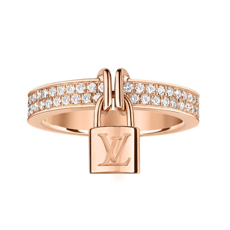 Louis Vuitton Lockit 18 Karat White Gold Diamond Pave Dangling Lock Ring