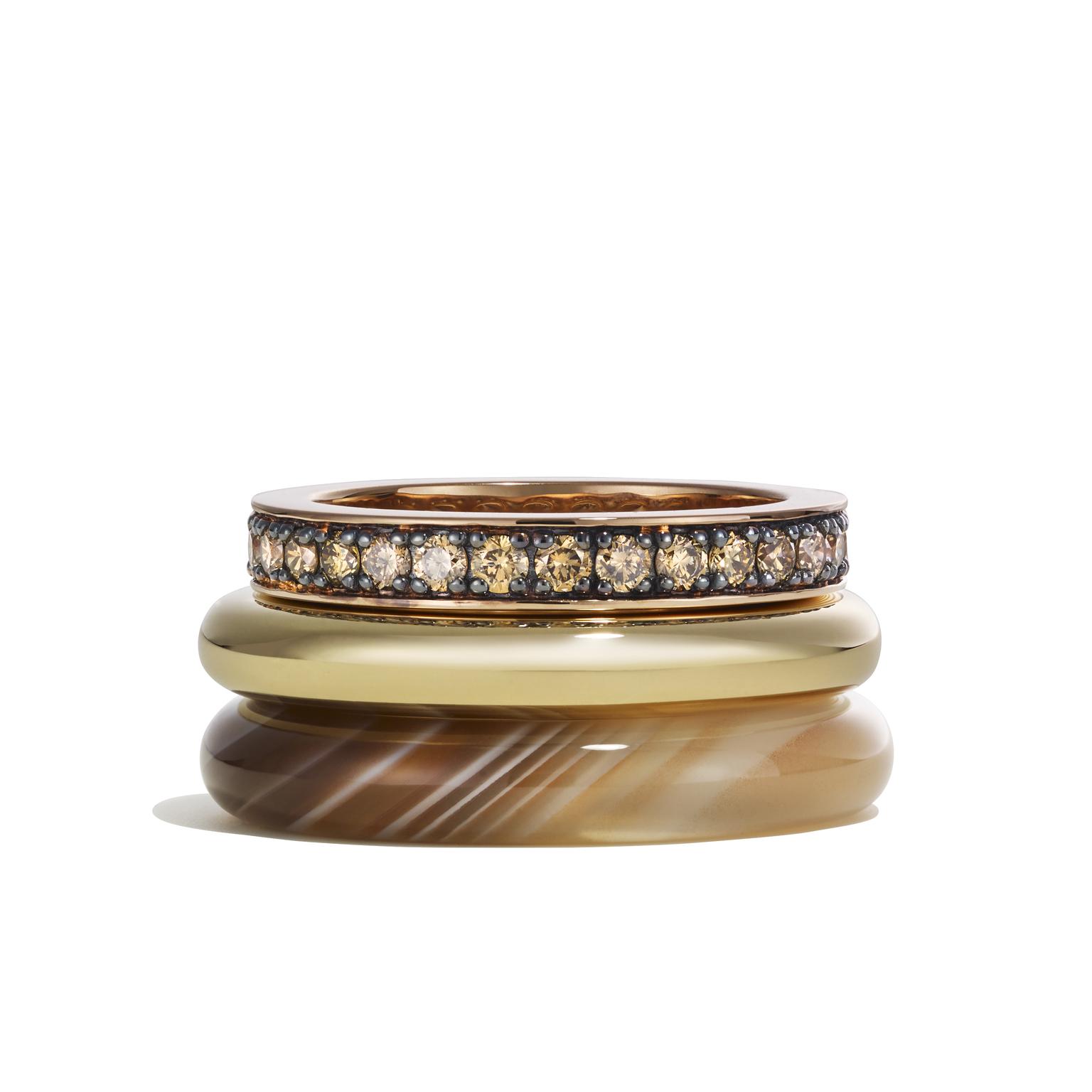 By Pariah 14ct Gold Kalahari Ring Stack Botswana Agate £4,420 www.bypariah.com (3)