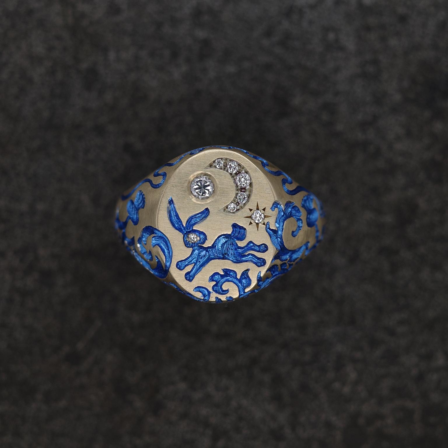 Mini rabbit and moon signet blue by Castro Smith