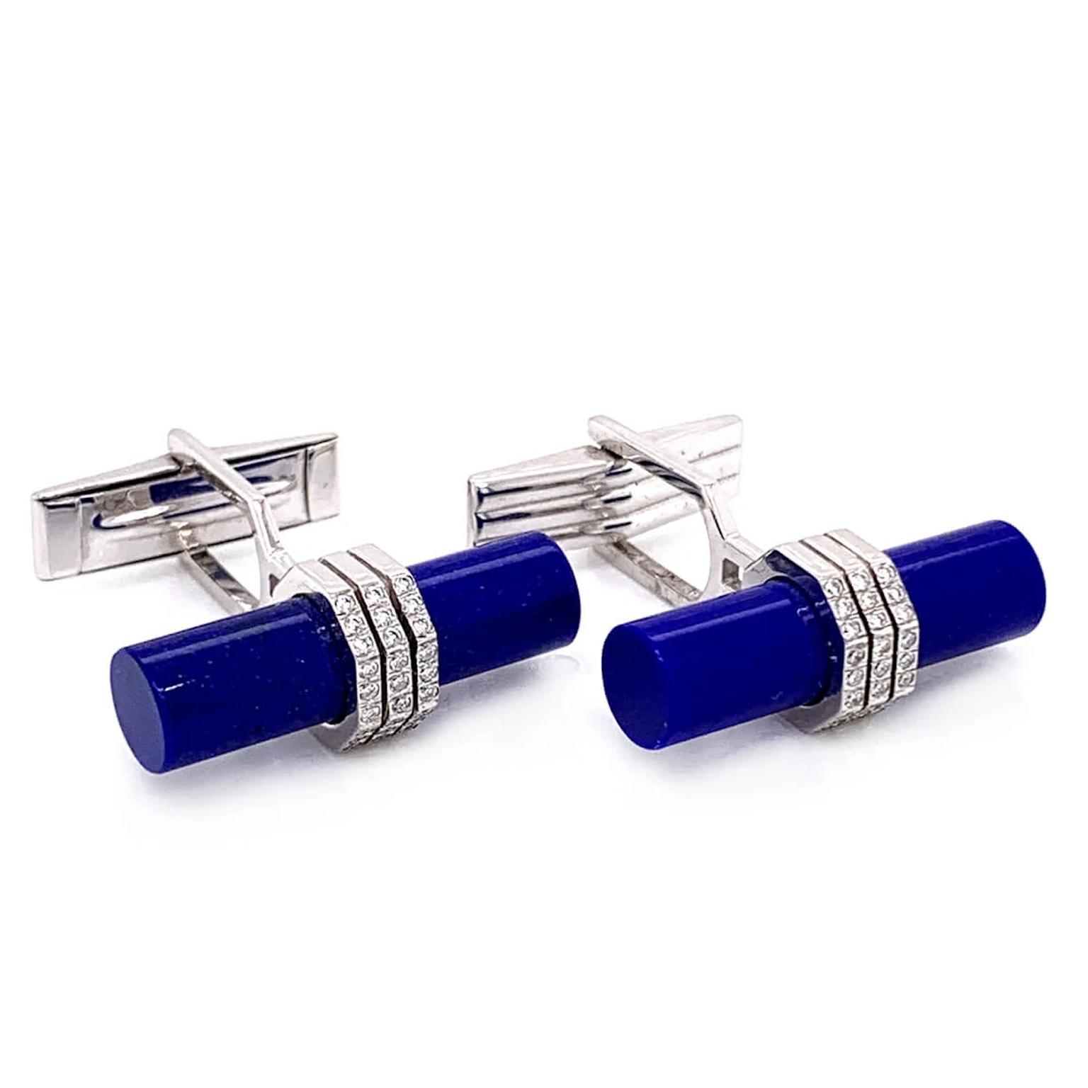 Antique White Gold Lapis Lazuli & Diamond Cufflinks