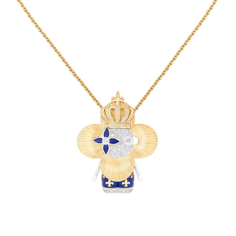 Louis Vuitton 18K Diamond Large Vivienne Brooch Pendant Necklace