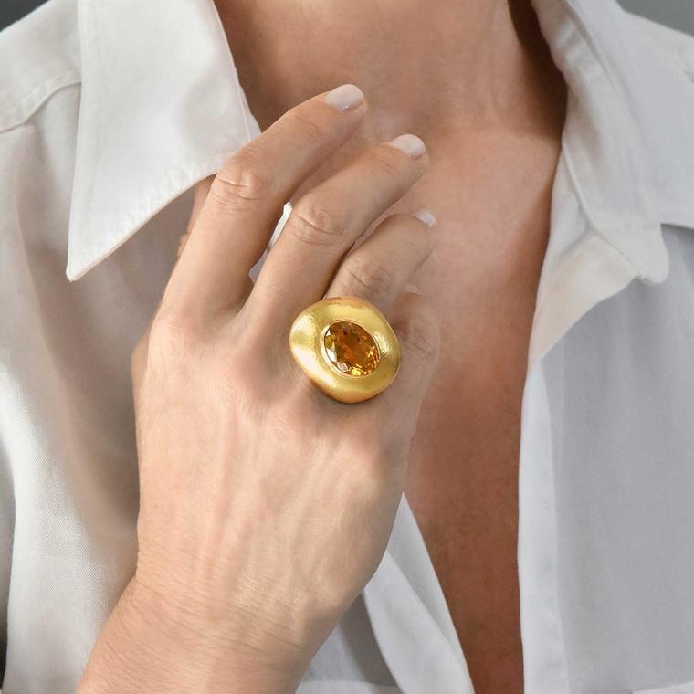 Lalaounis Neolithic citrine ring on model