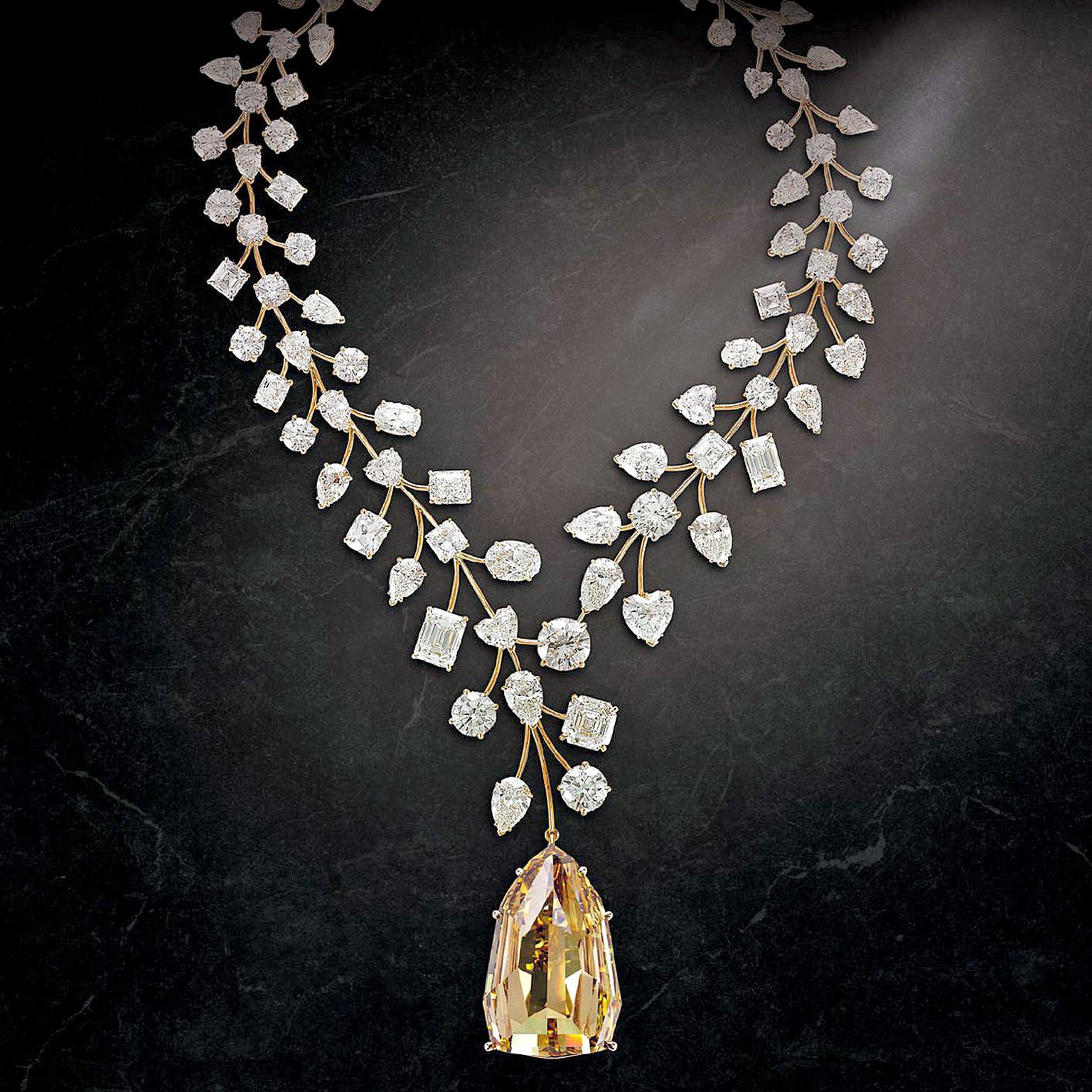 Palladium Circle Pendant with Champagne Diamond - EC Design Jewelry
