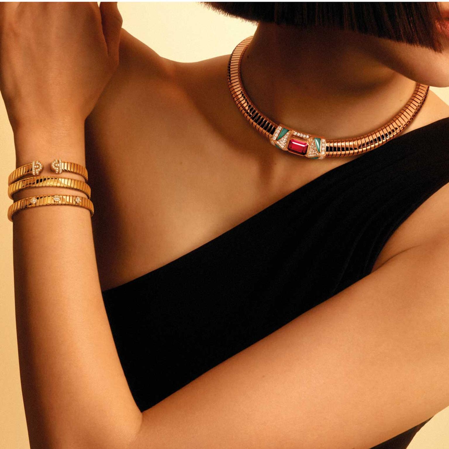 Bulgari Tubogas bracelets and choker on Hikari Mori