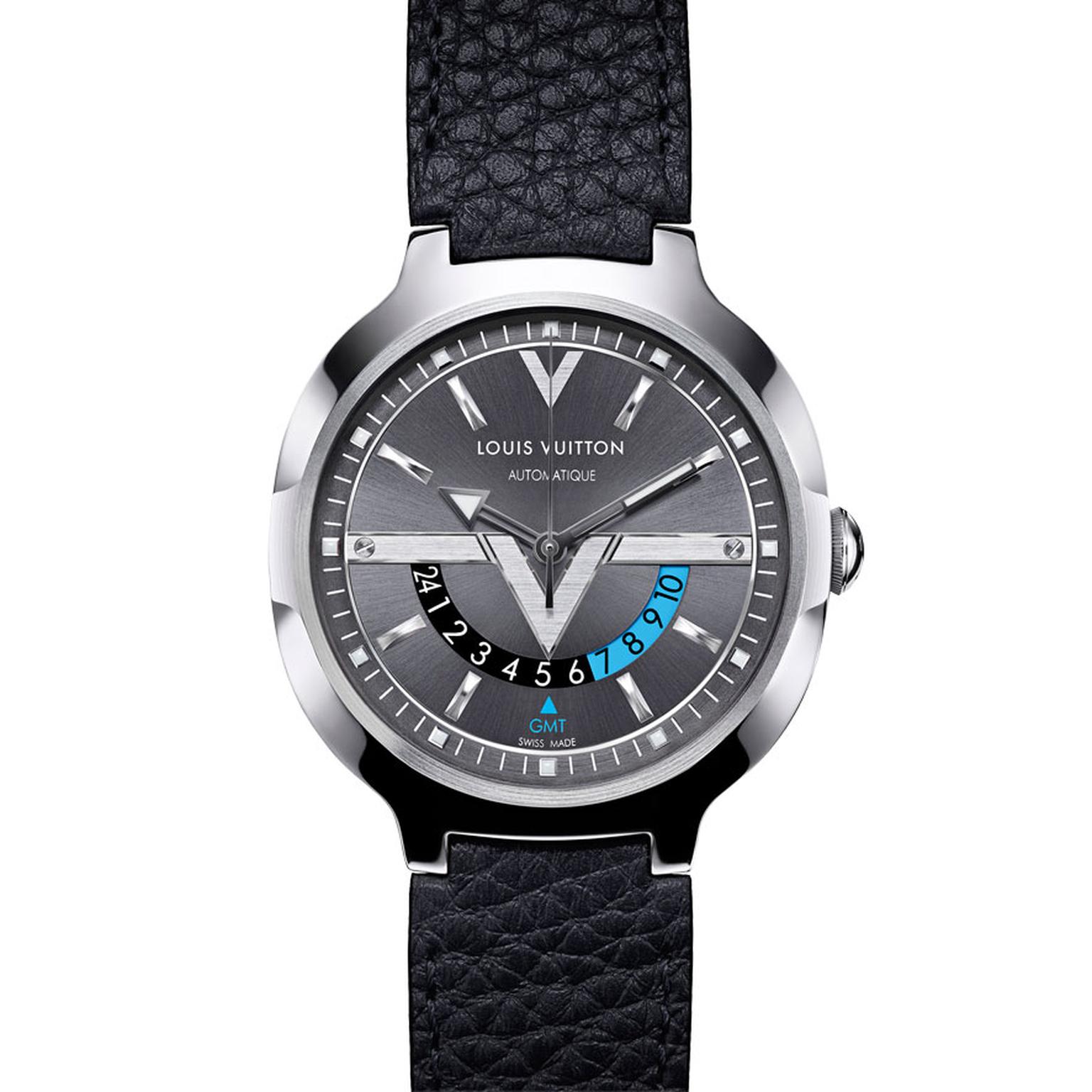 Watch Voyager GMT  Louis Vuitton Q7D310 Steel - Strap Taurillon Calf