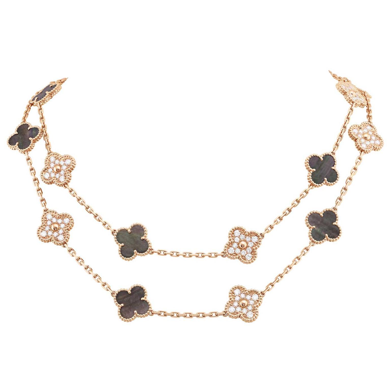 Van Cleef & Arpels Vintage Alhambra Pendant Necklace 18K Rose Gold and Grey  Mother of Pearl Black 963991