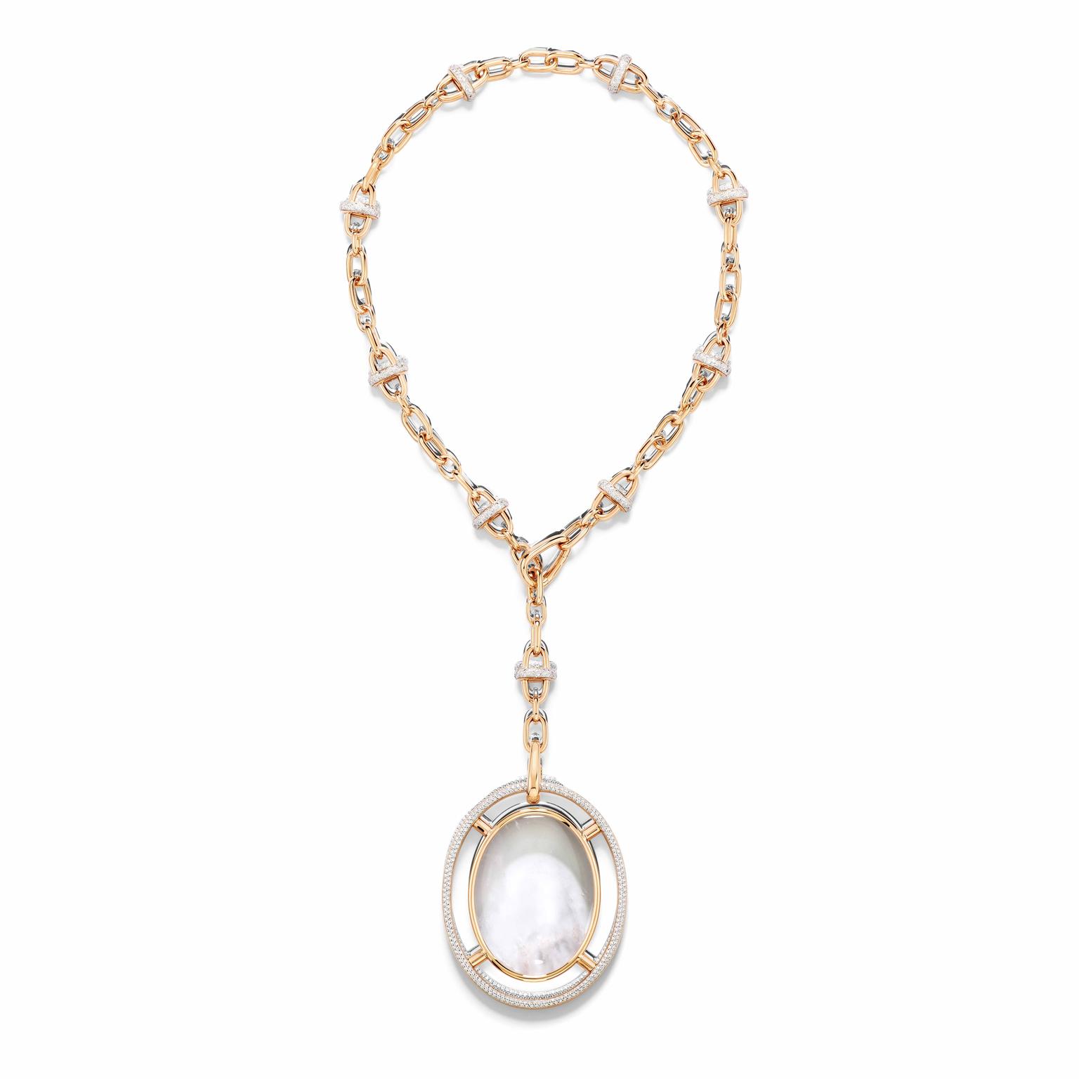 Bernini Loupe necklace by Pomellato in rose gold, white diamonds and rock crystal