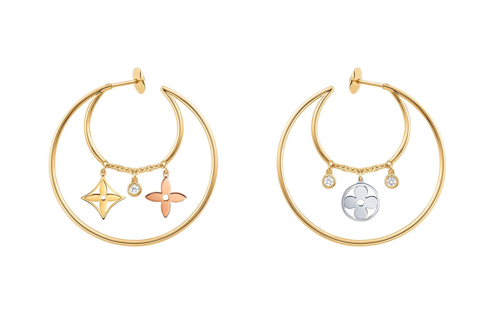 Copy Louis Vuitton Garden Louise Diamond Flower LV Letters Chain Design Hoop  Earrings Gold Hot Sale