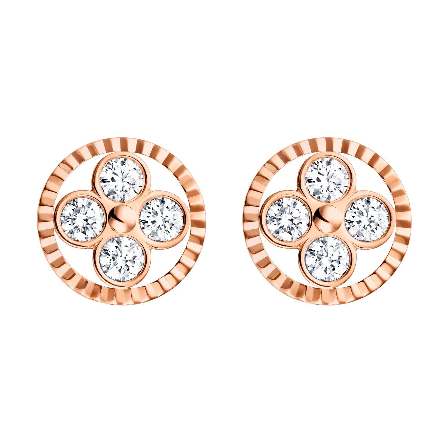 Louis Vuitton Blossom Monogram Long Diamond Gold Earrings