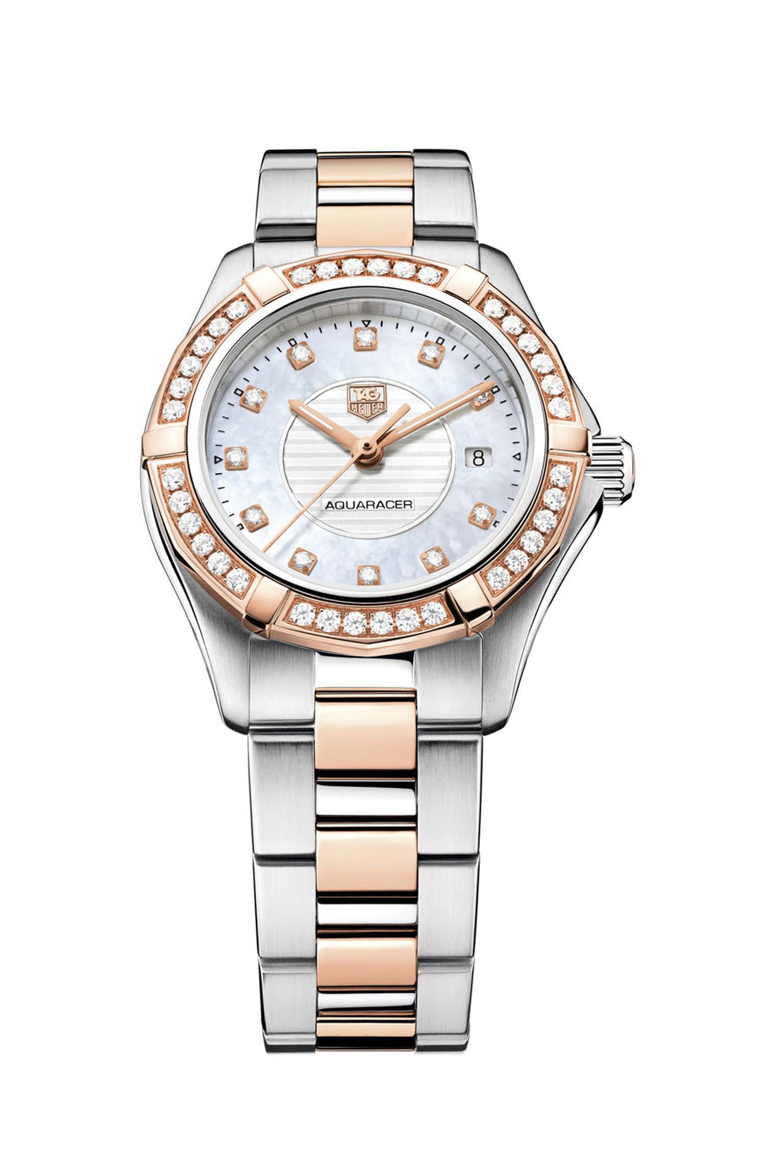 Aquaracer Lady in rose gold and steel with diamonds
