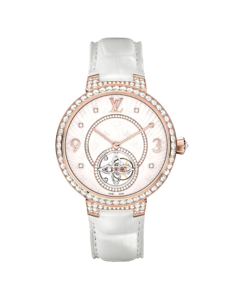 Tambour Monogram 35mm watch in pink gold with diamonds, Louis Vuitton